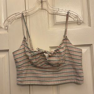 Full Tilt womens crop top, size M. Gray, blue pink, yellow and white plaid.
